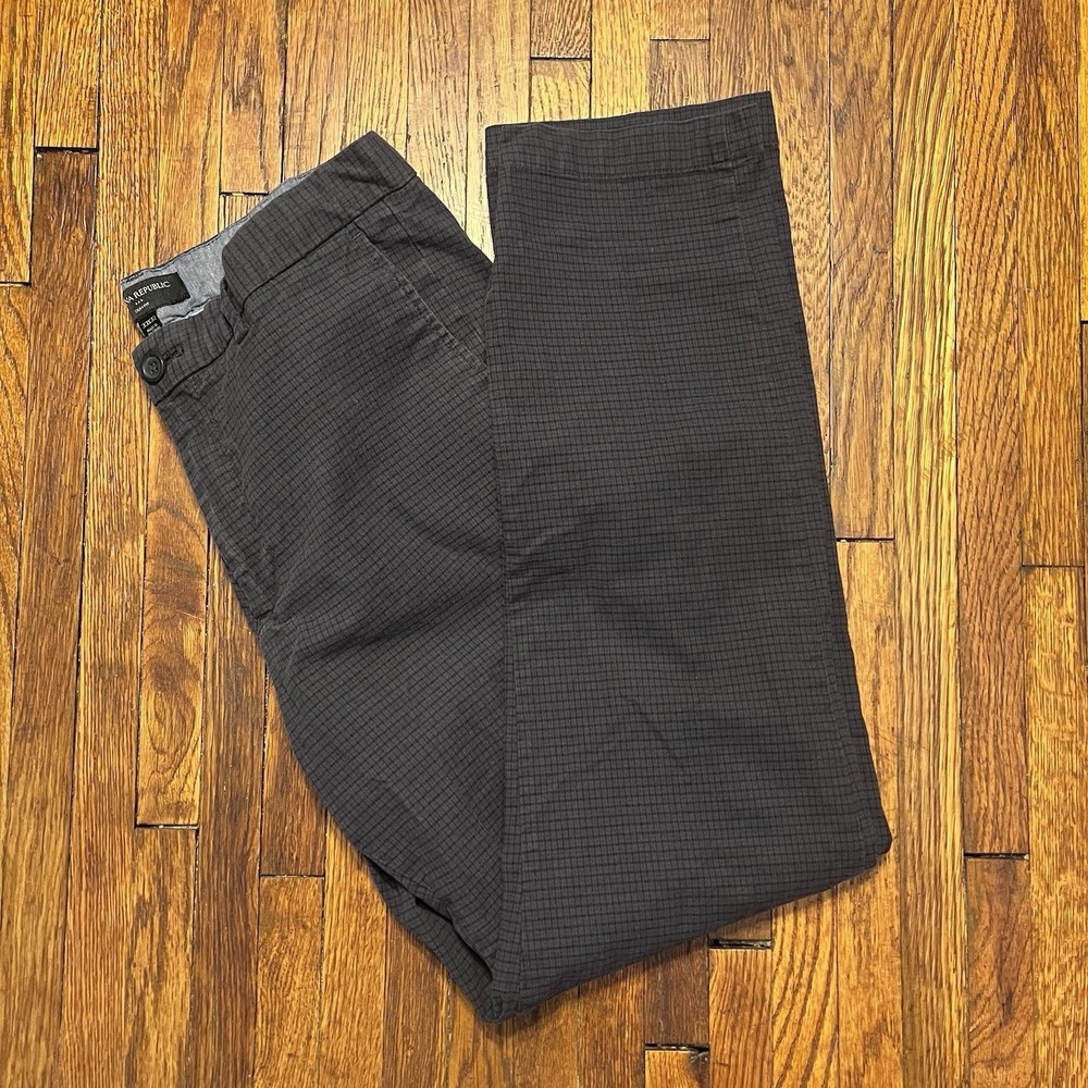 Banana Republic Slim Fit Dress Pants Plaid Gray Textured Men's 33x32 Cotton Slim